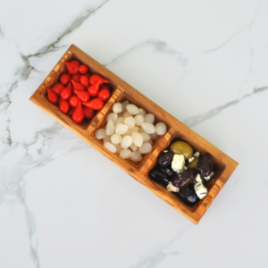 Olive Wood Triple Square Dipping Bowl